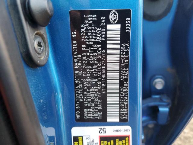 4T1B11HK5KU277705 - 2019 TOYOTA CAMRY L BLUE photo 12