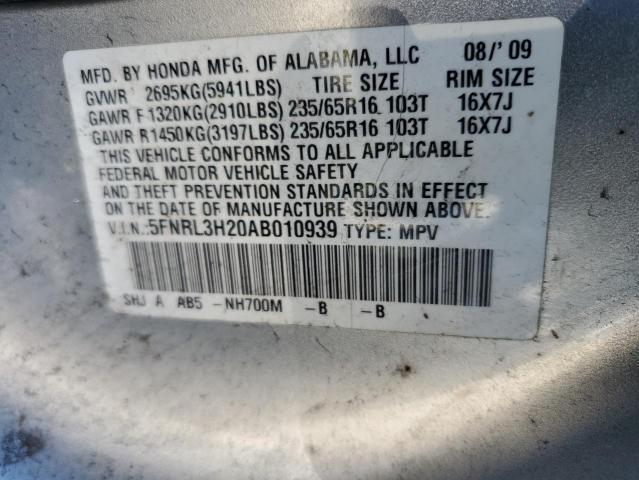 5FNRL3H20AB010939 - 2010 HONDA ODYSSEY LX SILVER photo 13