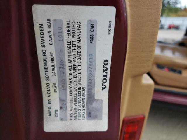 YV1GX8740K0076610 - 1989 VOLVO 760 MAROON photo 13