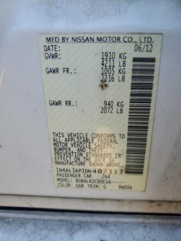 1N4AL3AP1DN407333 - 2013 NISSAN ALTIMA 2.5 WHITE photo 12