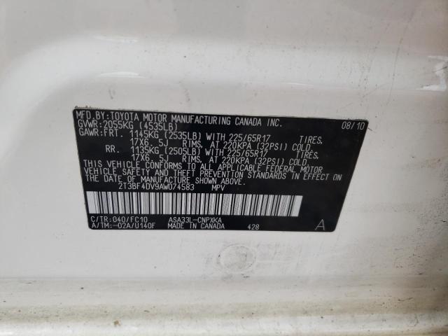 2T3BF4DV9AW074583 - 2010 TOYOTA RAV4 WHITE photo 13