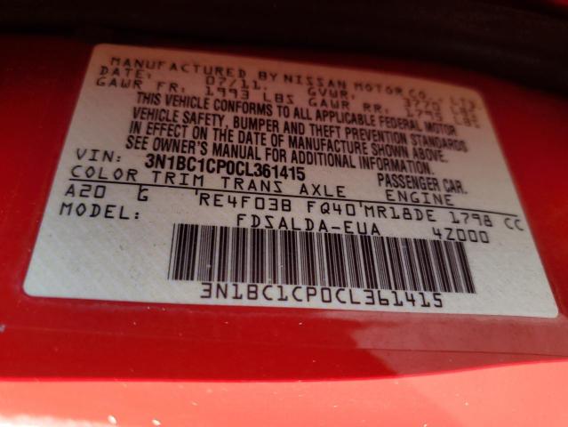 3N1BC1CP0CL361415 - 2012 NISSAN VERSA S RED photo 13