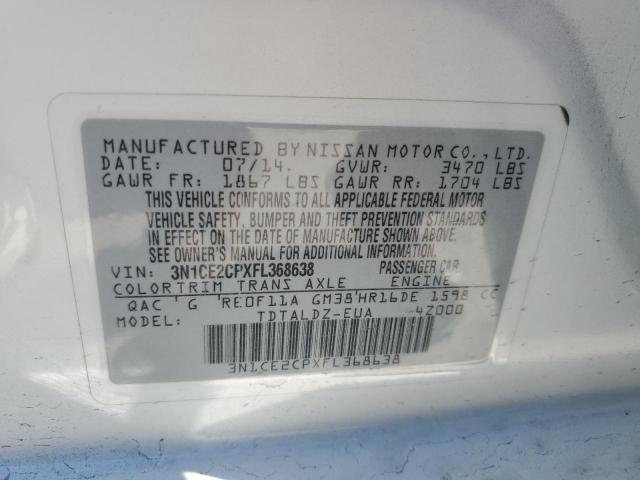 3N1CE2CPXFL368638 - 2015 NISSAN VERSA NOTE S WHITE photo 13