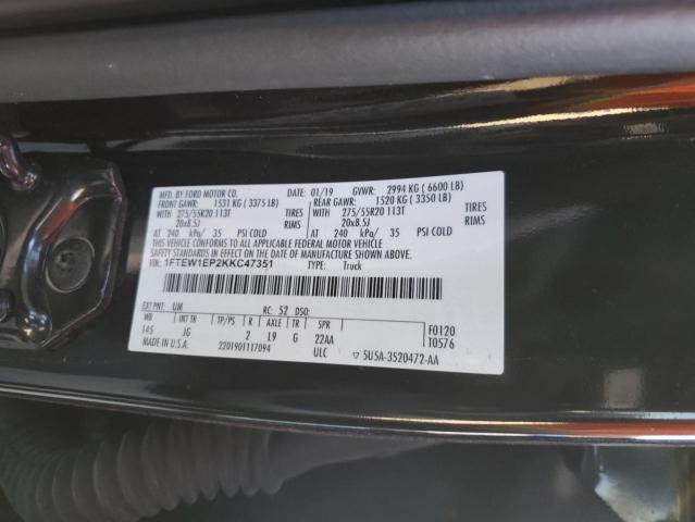 1FTEW1EP2KKC47351 - 2019 FORD F150 SUPERCREW BLACK photo 12