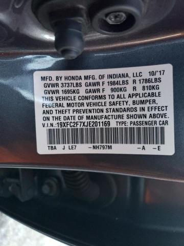 19XFC2F7XJE201169 - 2018 HONDA CIVIC EX GRAY photo 12