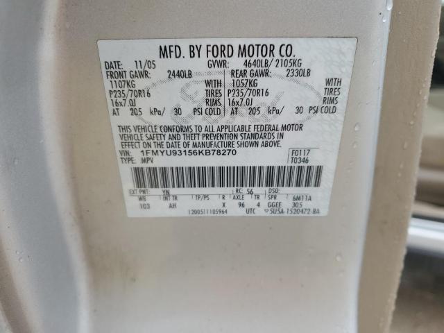 1FMYU93156KB78270 - 2006 FORD ESCAPE XLT SILVER photo 12