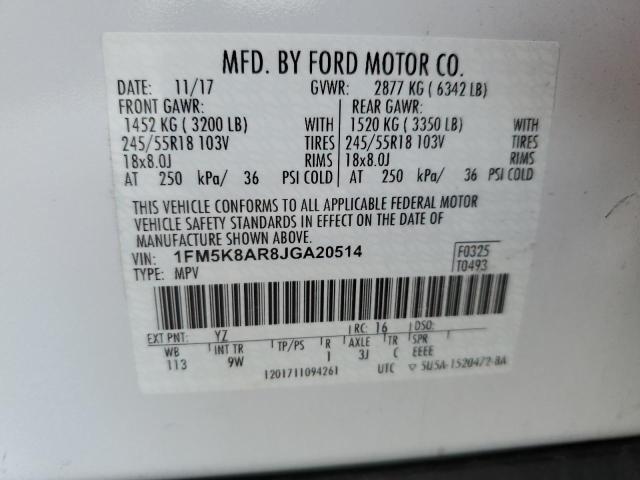 1FM5K8AR8JGA20514 - 2018 FORD EXPLORER POLICE INTERCEPTOR Weiß Foto 12