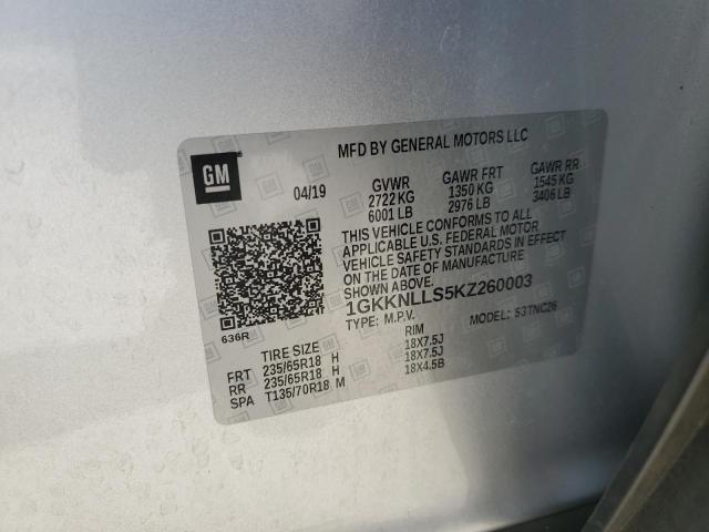 1GKKNLLS5KZ260003 - 2019 GMC ACADIA SLE SILVER photo 13