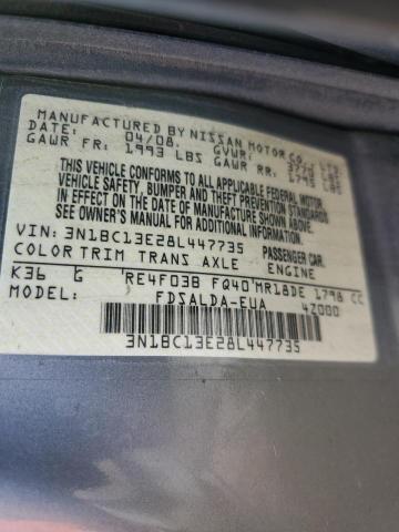 3N1BC13E28L447735 - 2008 NISSAN VERSA S GRAY photo 12