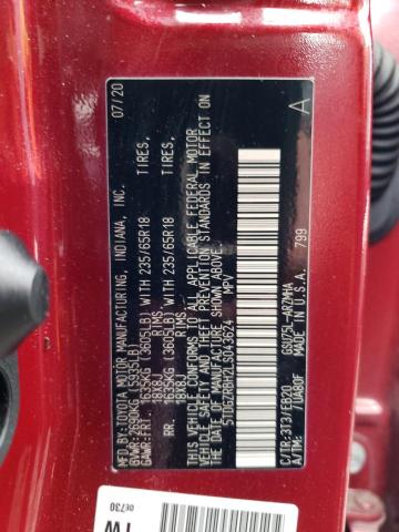 5TDGZRBH2LS043624 - 2020 TOYOTA HIGHLANDER XLE MAROON photo 13