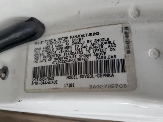 4T1BG22K4WU199422 - 1998 TOYOTA CAMRY CE WHITE photo 12