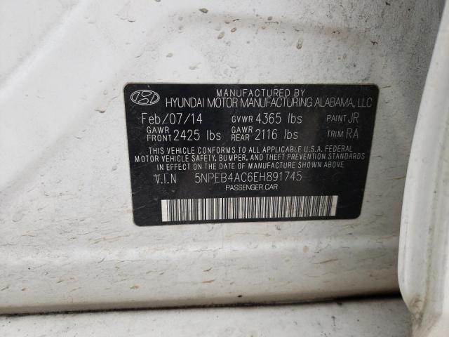 5NPEB4AC6EH891745 - 2014 HYUNDAI SONATA GLS WHITE photo 12