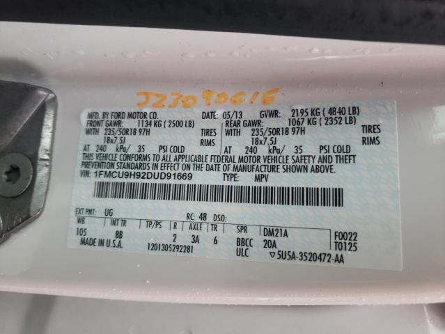 1FMCU9H92DUD91669 - 2013 FORD ESCAPE SEL WHITE photo 12