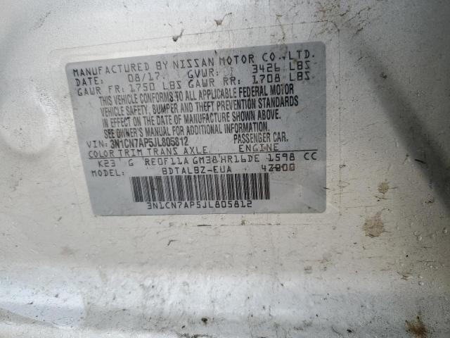 3N1CN7AP5JL805812 - 2018 NISSAN VERSA S SILVER photo 12