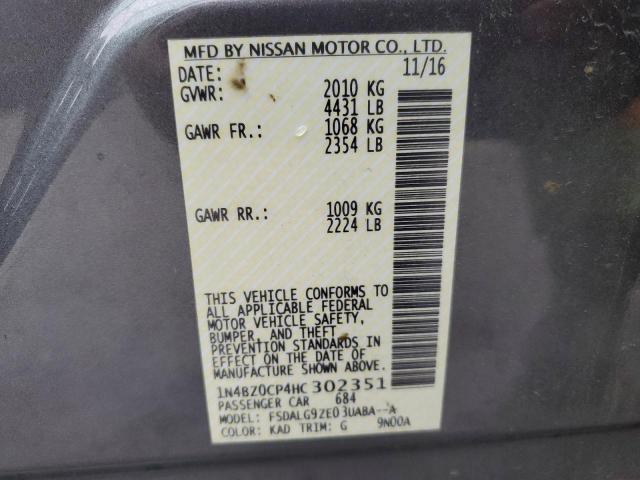 1N4BZ0CP4HC302351 - 2017 NISSAN LEAF S GRAY photo 13