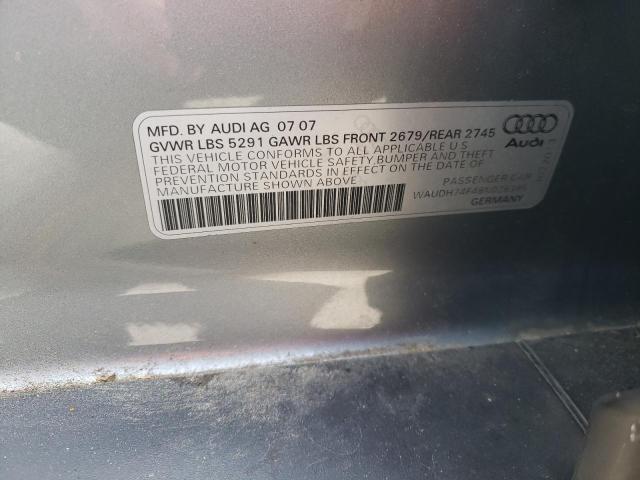 WAUDH74F48N028395 - 2008 AUDI A6 3.2 QUATTRO GRAY photo 12