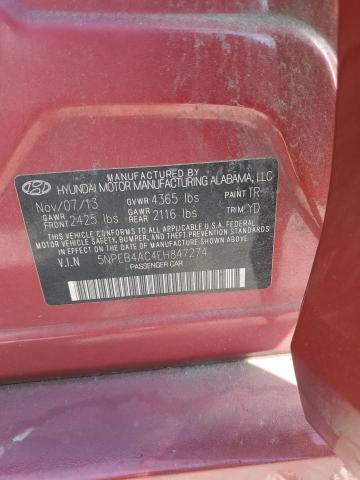 5NPEB4AC4EH847274 - 2014 HYUNDAI SONATA GLS BURGUNDY photo 12