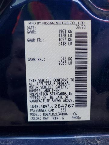 1N4BL4BV7LC284767 - 2020 NISSAN ALTIMA S BLUE photo 12