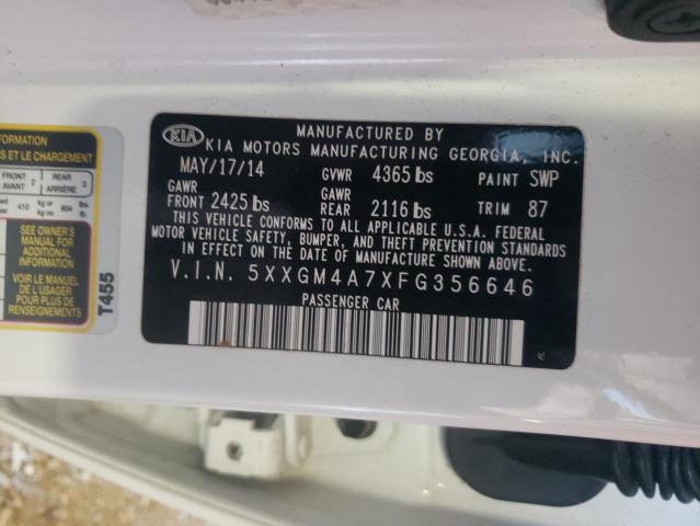 5XXGM4A7XFG356646 - 2015 KIA OPTIMA LX WHITE photo 12