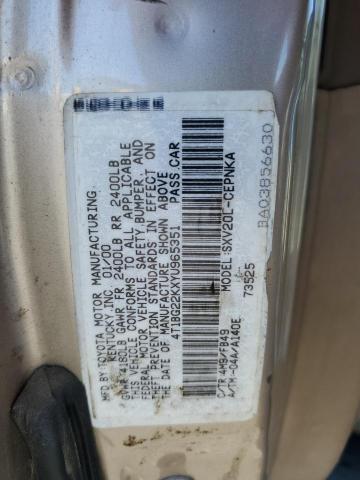 4T1BG22KXYU965351 - 2000 TOYOTA CAMRY CE GOLD photo 13