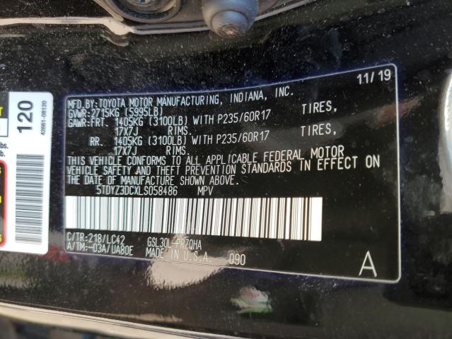 5TDYZ3DCXLS058486 - 2020 TOYOTA SIENNA XLE BLACK photo 13