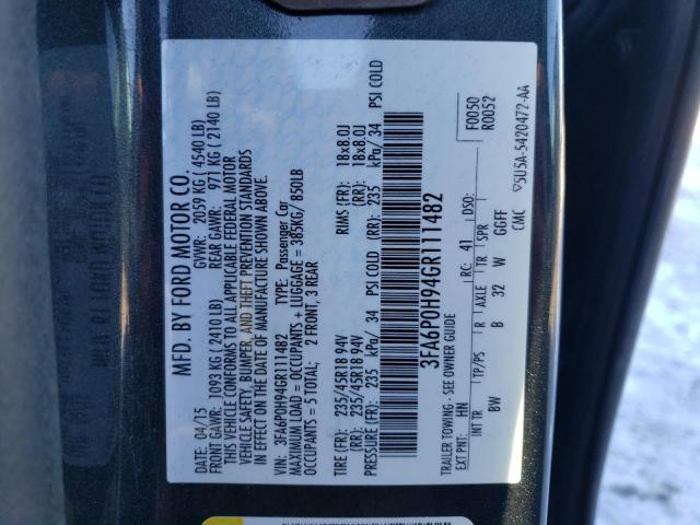 3FA6P0H94GR111482 - 2016 FORD FUSION SE GREEN photo 12