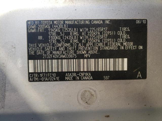 2T3ZF4DV3AW039875 - 2010 TOYOTA RAV4 SILVER photo 13