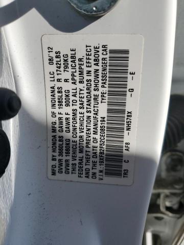 19XFB2F52CE085194 - 2012 HONDA CIVIC LX WHITE photo 13