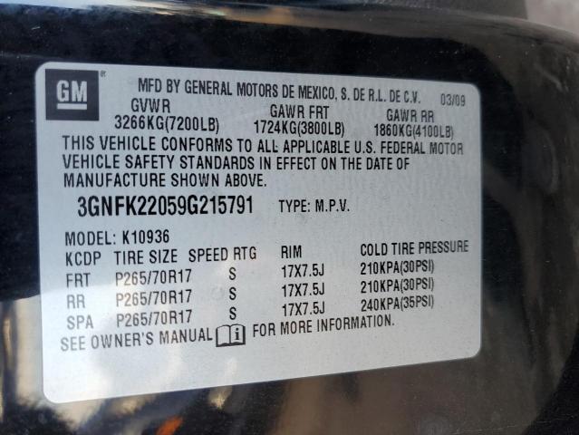 3GNFK22059G215791 - 2009 CHEVROLET AVALANCHE K1500 LT BLACK photo 12