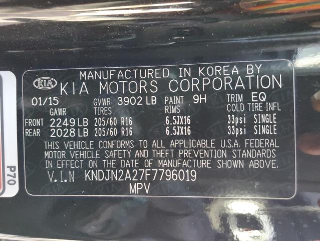 KNDJN2A27F7796019 - 2015 KIA SOUL BLACK photo 13