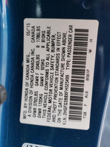 2HGFG3B8XFH525499 - 2015 HONDA CIVIC EX BLUE photo 12