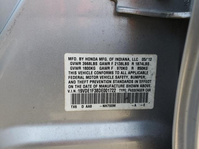 19VDE1F38DE001722 - 2013 ACURA ILX 20 SILVER photo 12