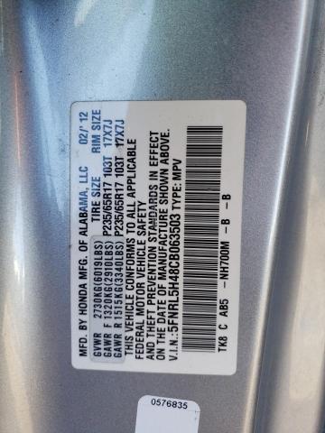 5FNRL5H48CB063503 - 2012 HONDA ODYSSEY EX SILVER photo 13