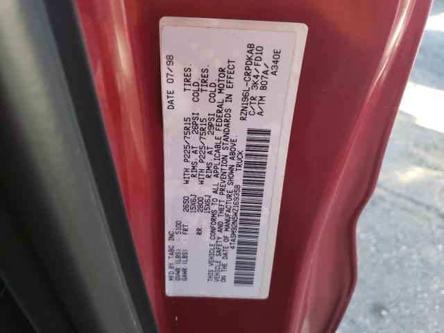 4TASM92N5WZ169358 - 1998 TOYOTA TACOMA XTRACAB PRERUNNER წითელი ფოტო 12