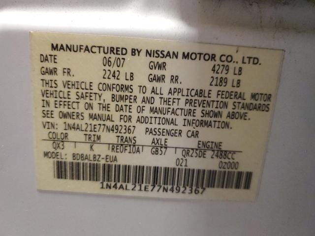 1N4AL21E77N492367 - 2007 NISSAN ALTIMA 2.5 WHITE photo 12