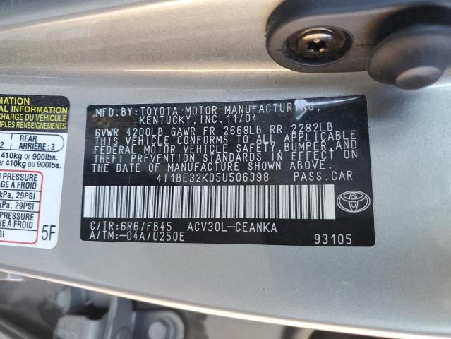 4T1BE32K05U506398 - 2005 TOYOTA CAMRY LE GRAY photo 12