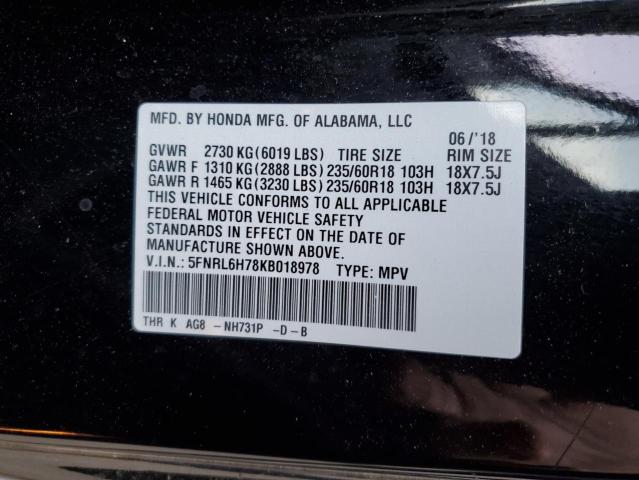 5FNRL6H78KB018978 - 2019 HONDA ODYSSEY EXL BLACK photo 14