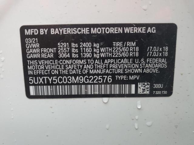 5UXTY5C03M9G22576 - 2021 BMW X3 XDRIVE30I WHITE photo 13