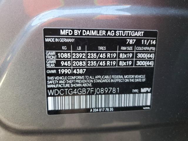 WDCTG4GB7FJ089781 - 2015 MERCEDES-BENZ GLA 250 4MATIC GRAY photo 13