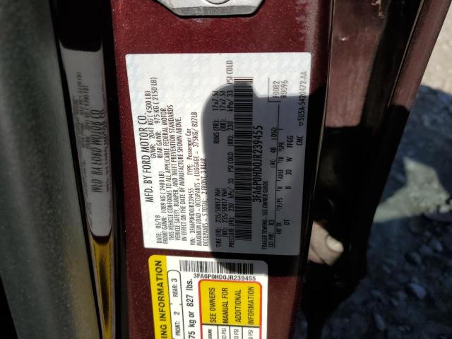 3FA6P0HD0JR239455 - 2018 FORD FUSION SE MAROON photo 12