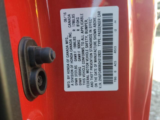 2HGFC4B06GH312823 - 2016 HONDA CIVIC LX RED photo 12