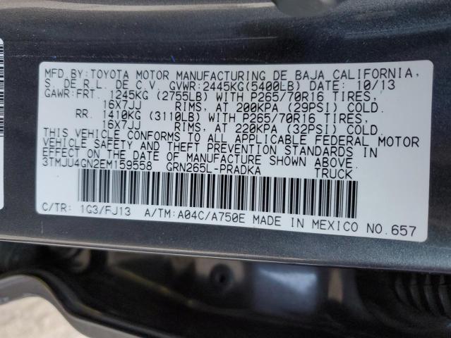 3TMJU4GN2EM159558 - 2014 TOYOTA TACOMA DOUBLE CAB PRERUNNER GRAY photo 12