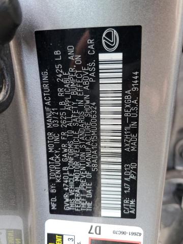 58ADA1C15MU006324 - 2021 LEXUS ES 300H GRAY photo 12