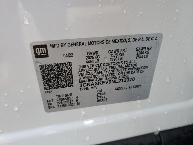 3GNAXKEV9NL213370 - 2022 CHEVROLET EQUINOX LT WHITE photo 12