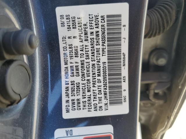 JHMFA36209S003319 - 2009 HONDA CIVIC HYBRID GRAY photo 12