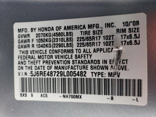 5J6RE48729L005482 - 2009 HONDA CR-V EXL SILVER photo 13