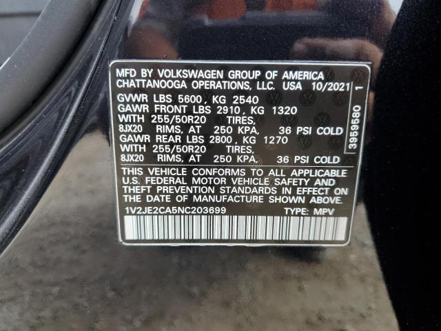 1V2JE2CA5NC203699 - 2022 VOLKSWAGEN ATLAS CROS SE შავი ფოტო 13