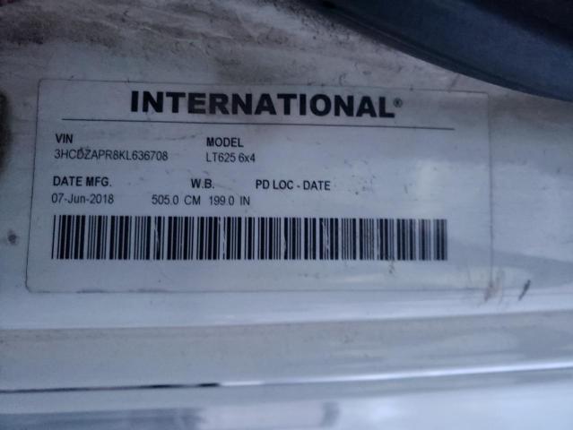 3HCDZAPR8KL636708 - 2019 INTERNATIONAL LT625 WHITE photo 10