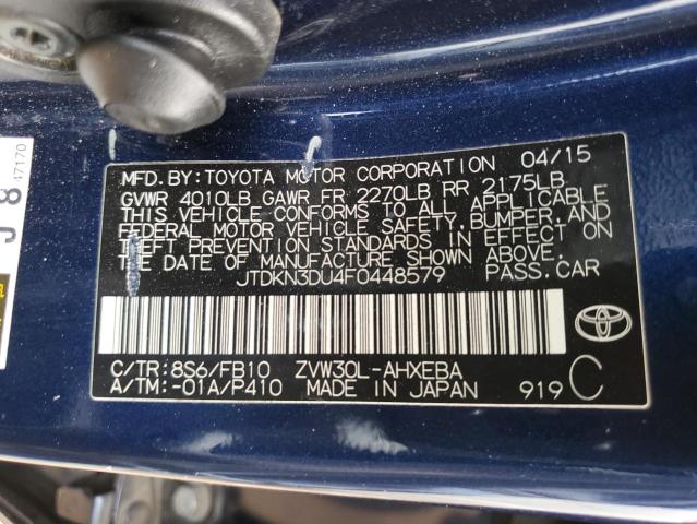 JTDKN3DU4F0448579 - 2015 TOYOTA PRIUS BLUE photo 12