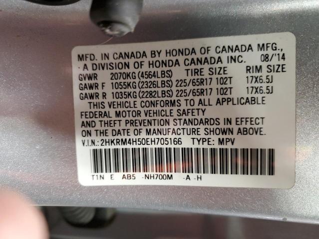 2HKRM4H50EH705166 - 2014 HONDA CR-V EX SILVER photo 12